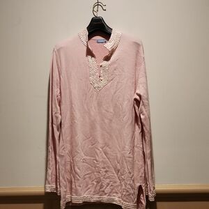 J. McLaughlin Pink Tunic with Beaded Neckline